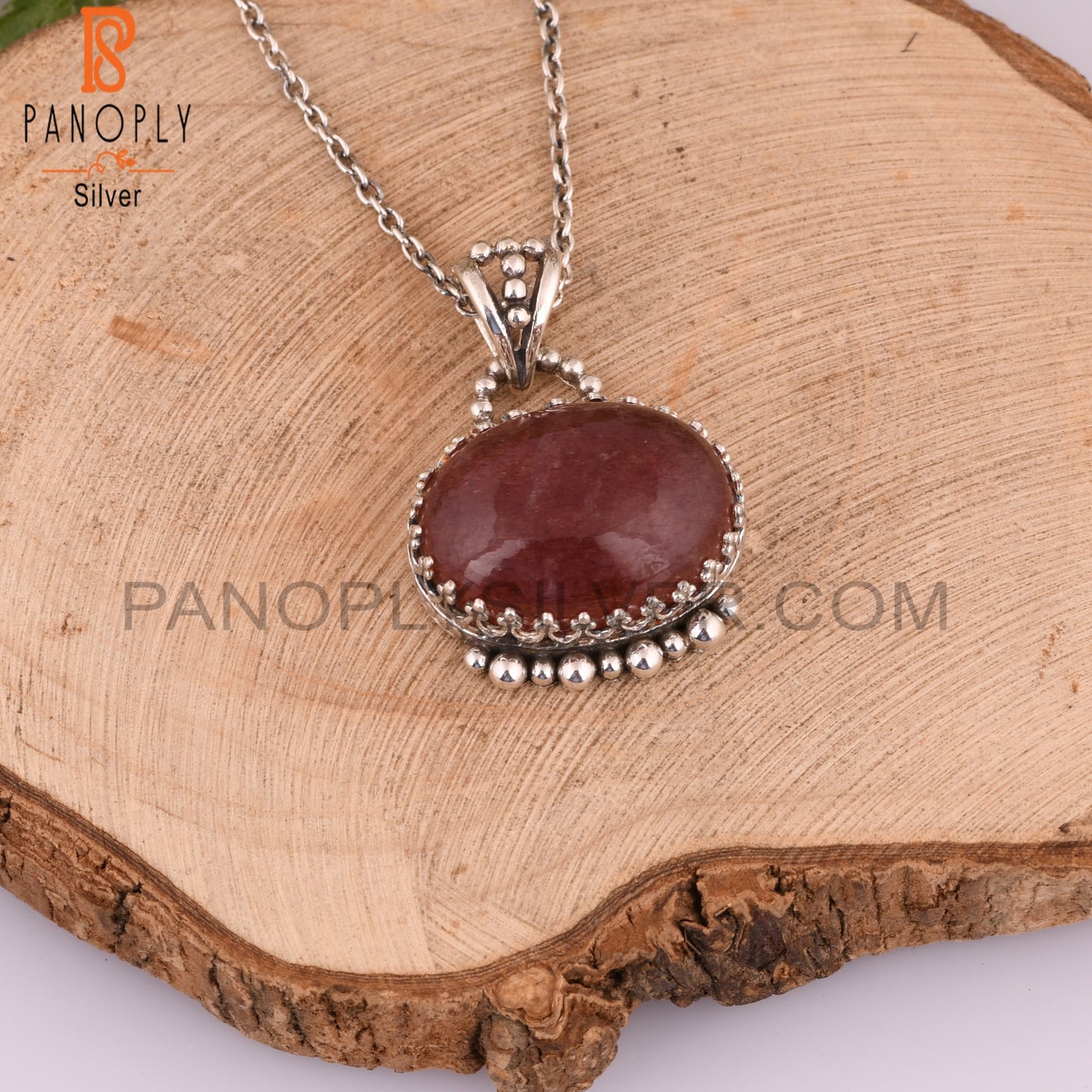 Handmade Strawberry Quartz Oval 925 Sterling Silver Pendant