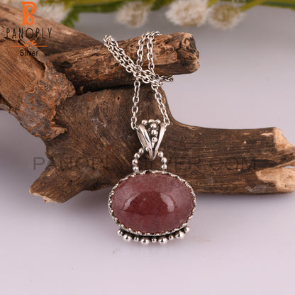 Handmade Strawberry Quartz Oval 925 Sterling Silver Pendant