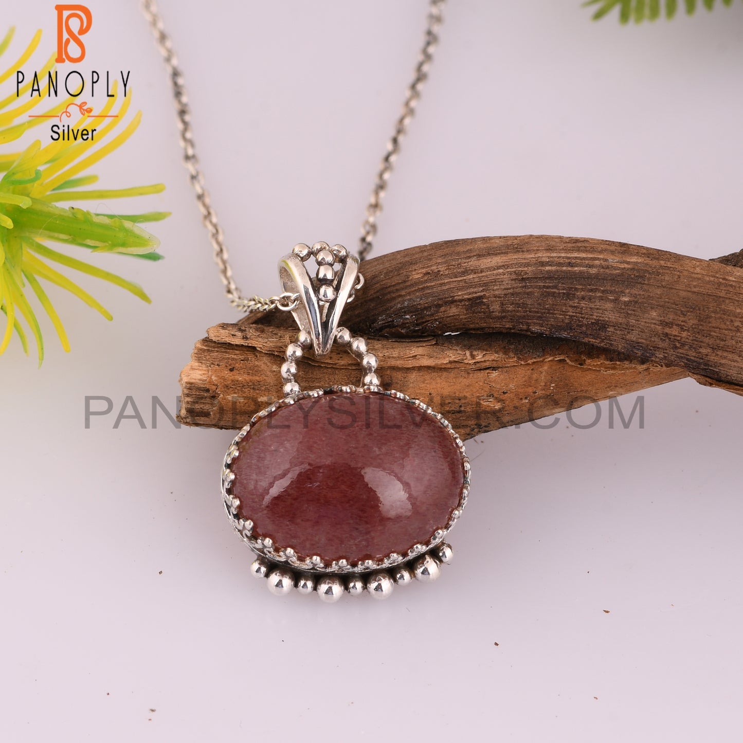 Handmade Strawberry Quartz Oval 925 Sterling Silver Pendant