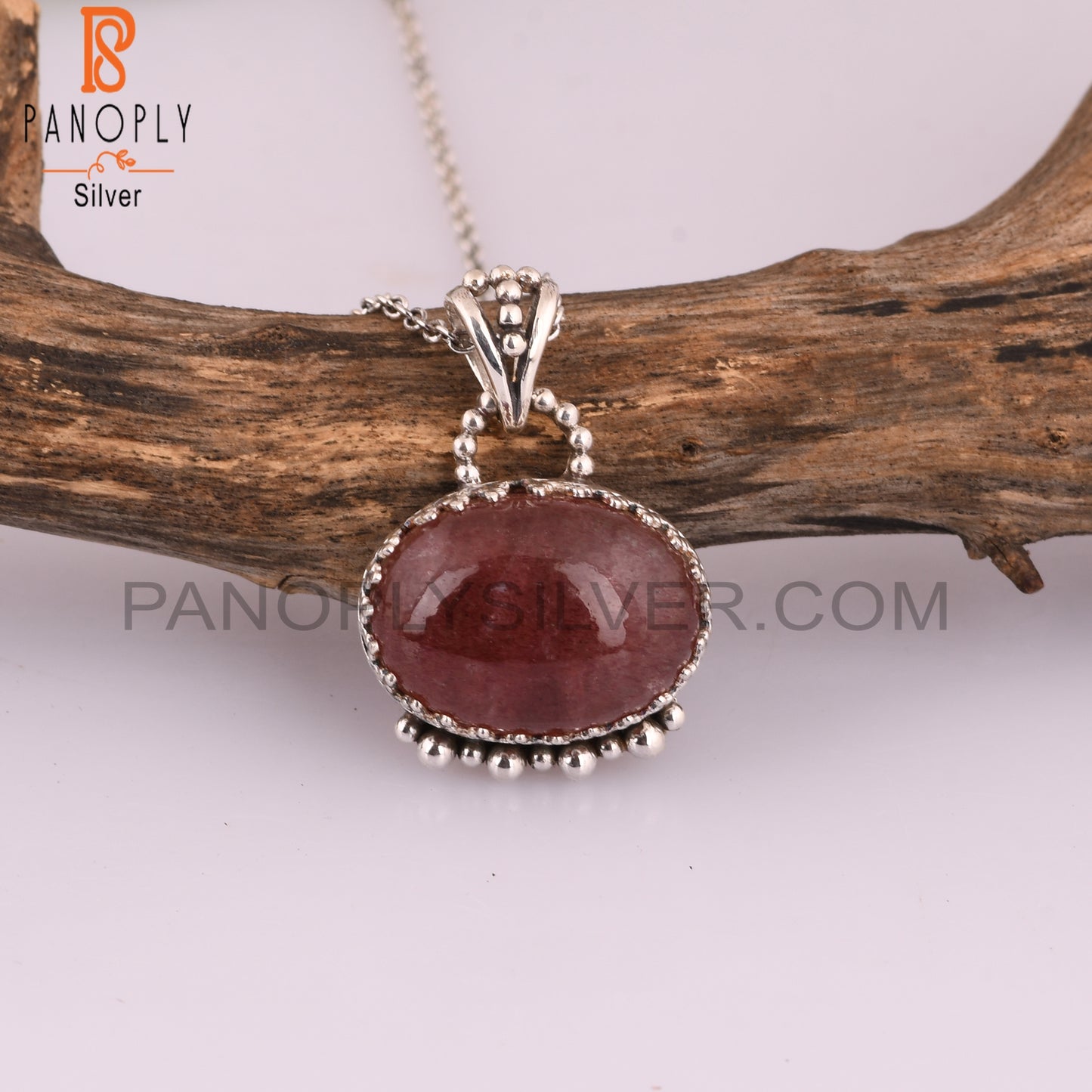 Handmade Strawberry Quartz Oval 925 Sterling Silver Pendant