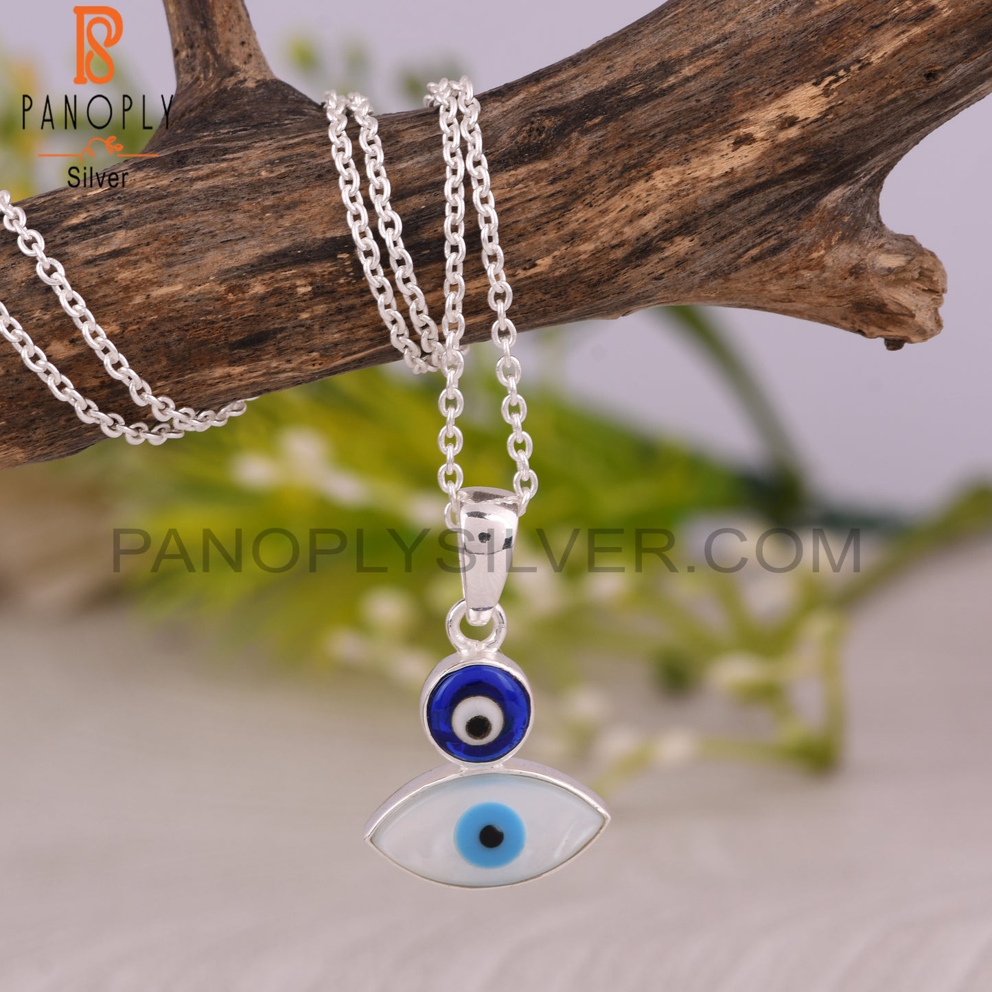 Mother of Pearl & Blue Resin 925 Silver Pendant Necklace