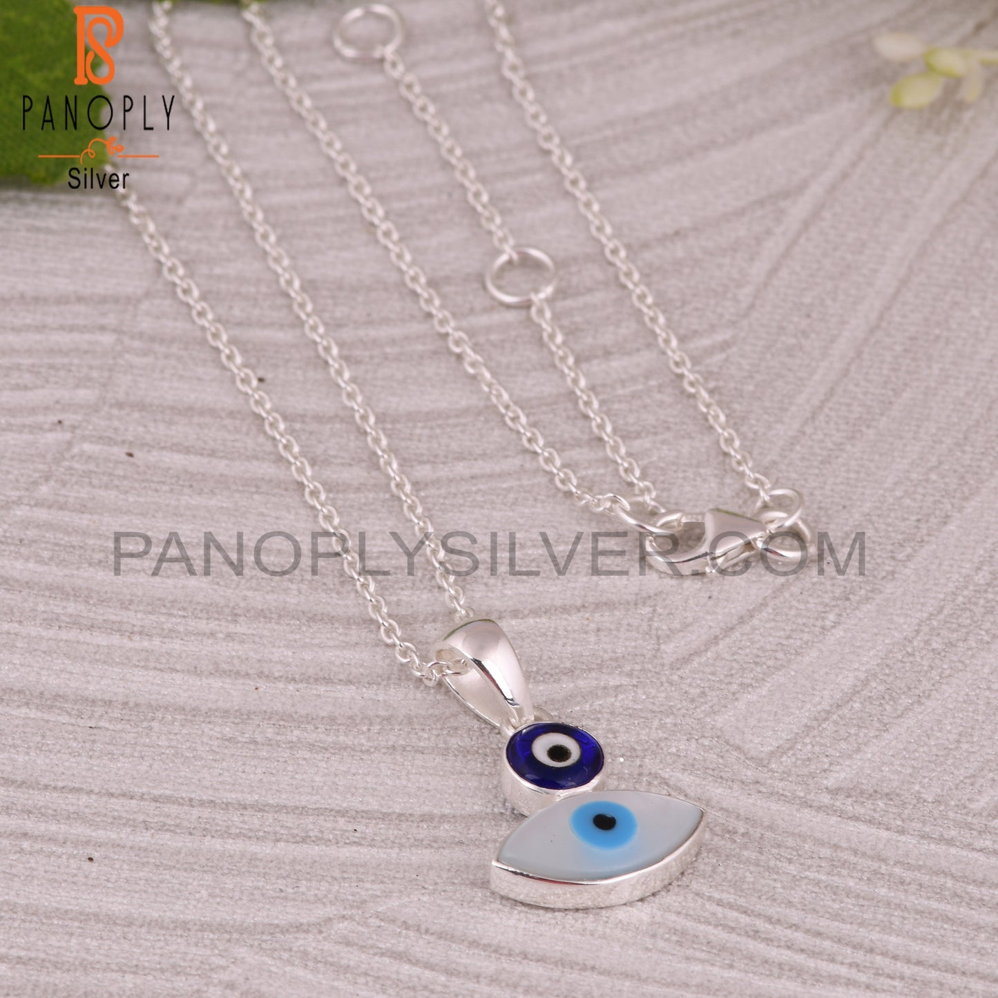 Mother of Pearl & Blue Resin 925 Silver Pendant Necklace