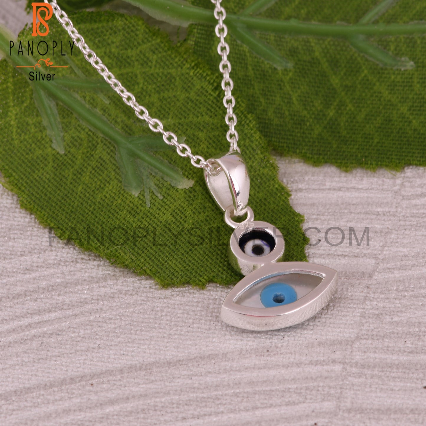 Mother of Pearl & Blue Resin 925 Silver Pendant Necklace