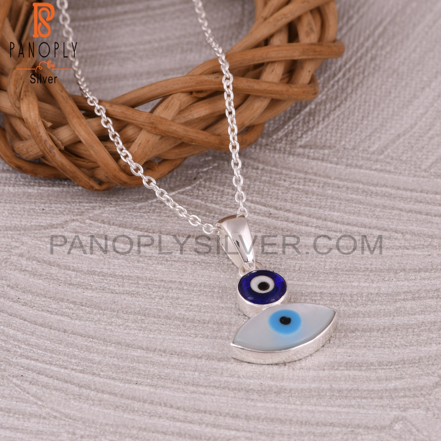 Mother of Pearl & Blue Resin 925 Silver Pendant Necklace