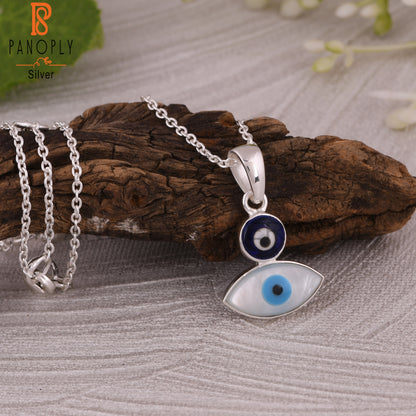 Mother of Pearl & Blue Resin 925 Silver Pendant Necklace