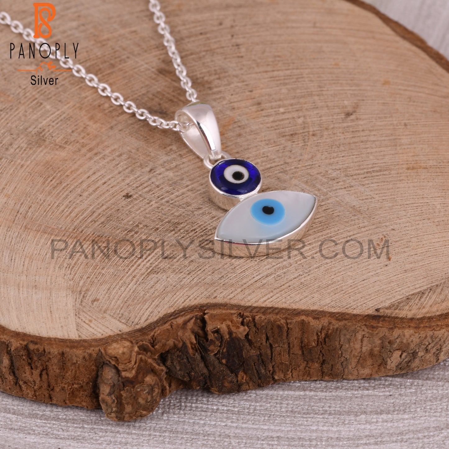 Mother of Pearl & Blue Resin 925 Silver Pendant Necklace