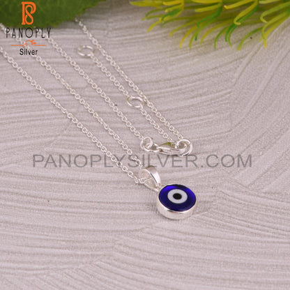 Blue Resin Evil Eye 925 Sterling Silver Chain Pendant