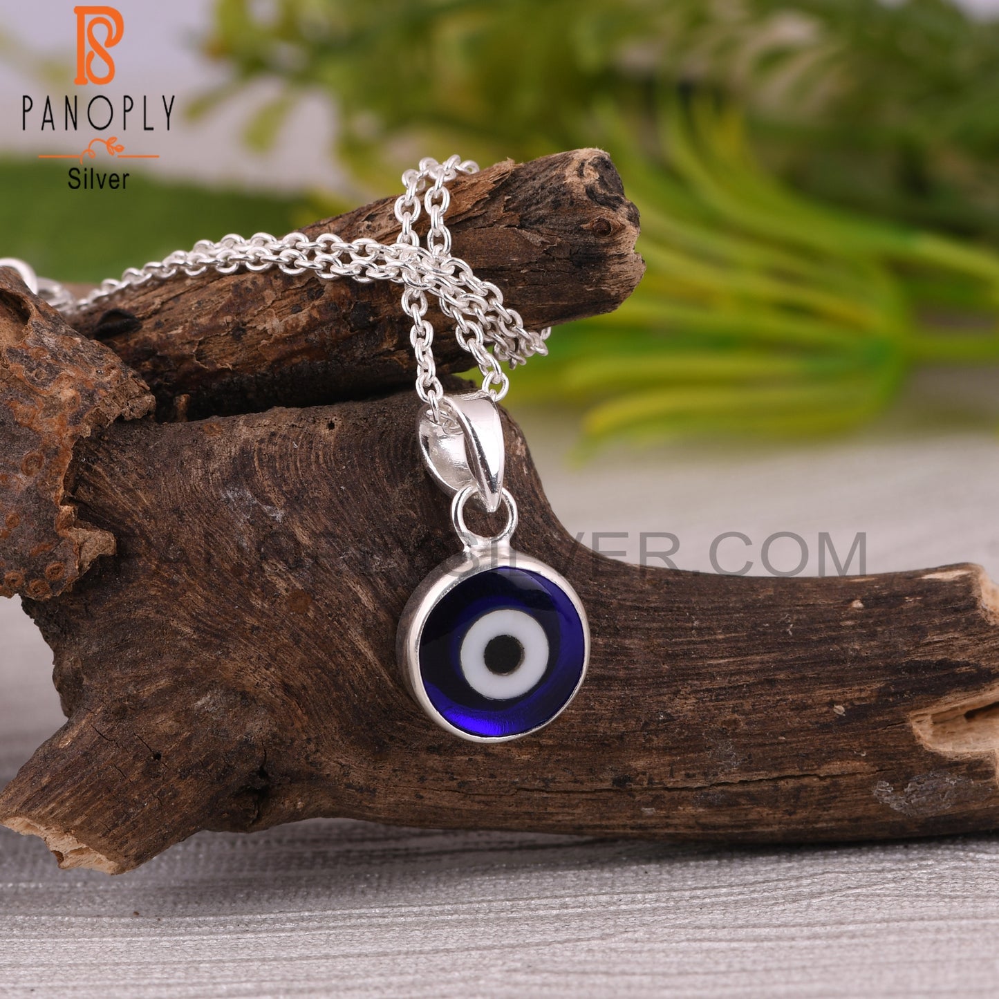 Blue Resin Evil Eye 925 Sterling Silver Chain Pendant