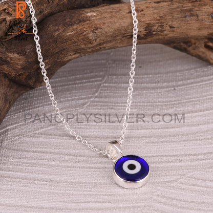 Blue Resin Evil Eye 925 Sterling Silver Chain Pendant