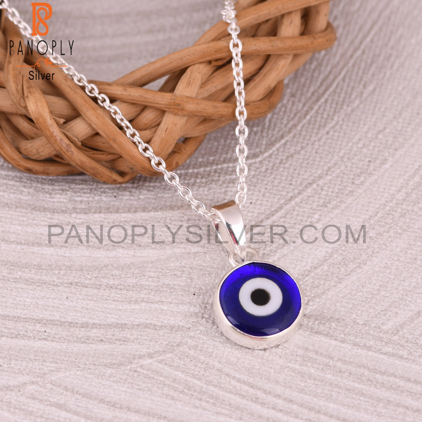 Blue Resin Evil Eye 925 Sterling Silver Chain Pendant
