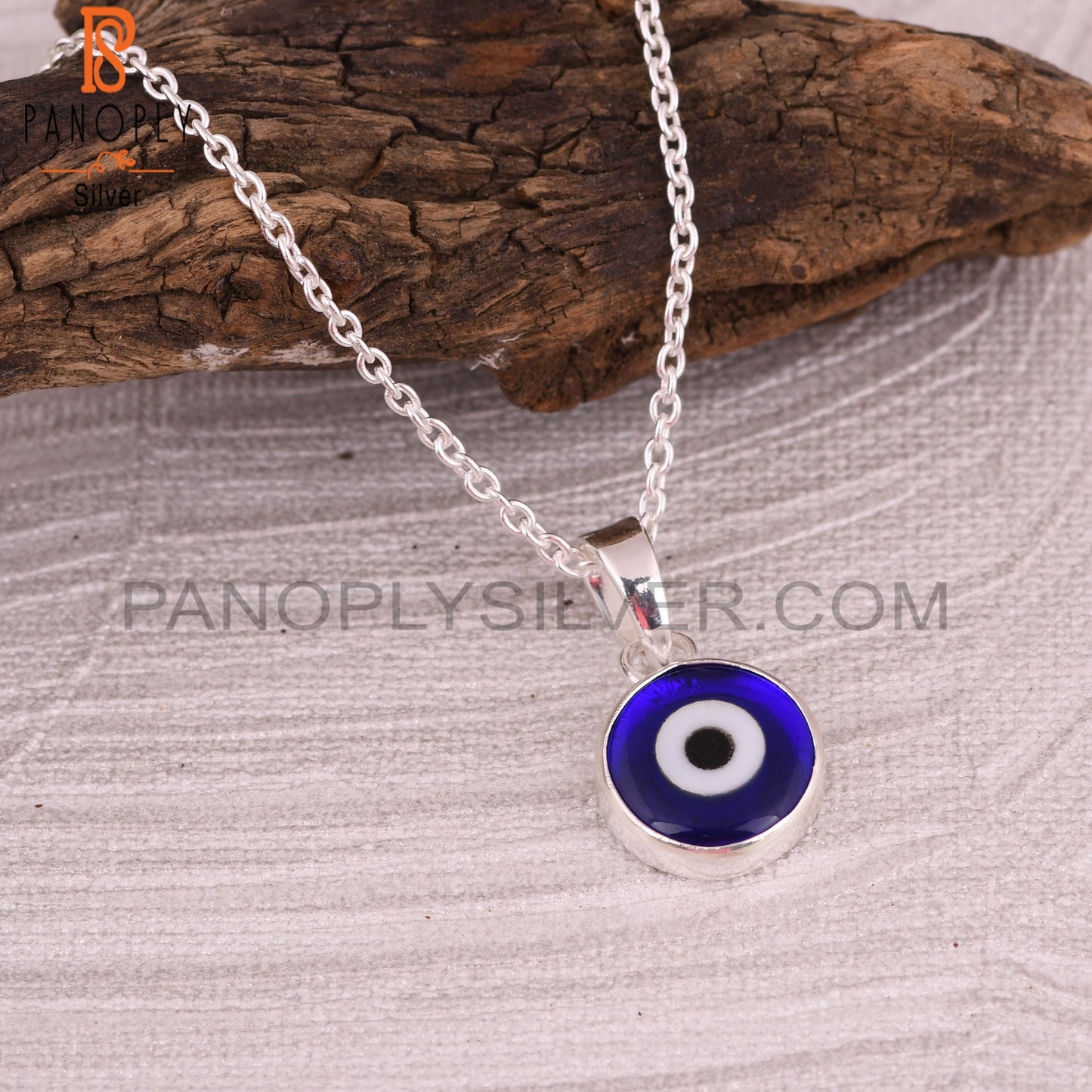 Blue Resin Evil Eye 925 Sterling Silver Chain Pendant