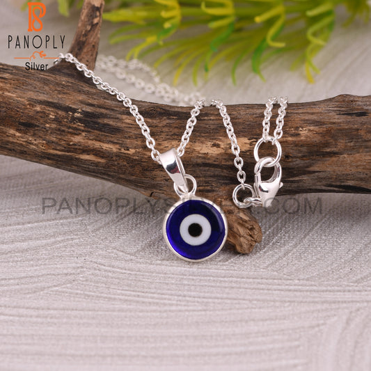 Blue Resin Evil Eye 925 Sterling Silver Chain Pendant