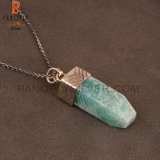 Amazonite Tube Shape 925 Sterling Silver Pendant Necklace