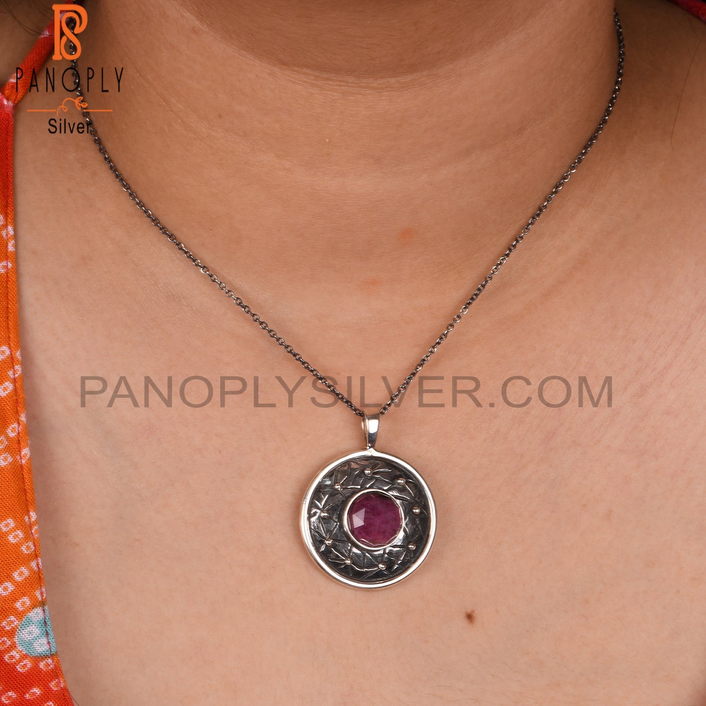 Ruby 925 Sterling Silver Pendant Necklace