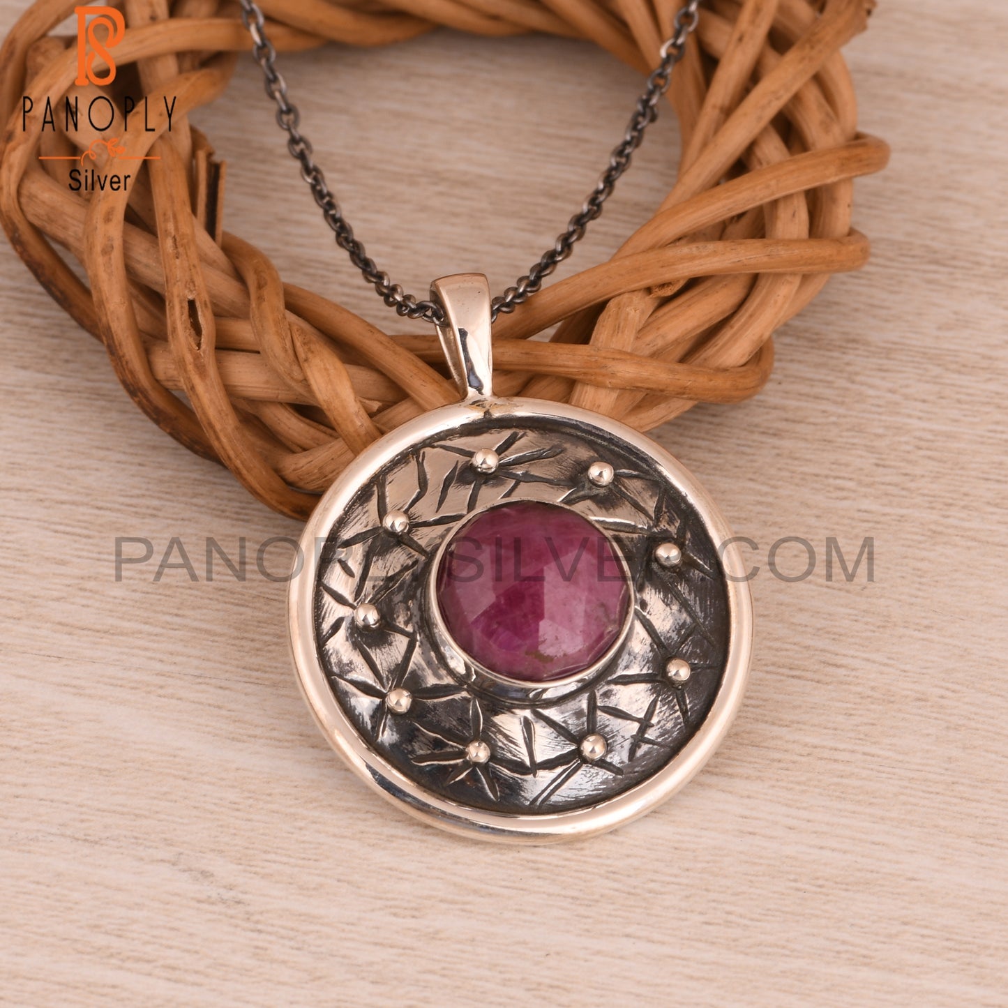 Ruby 925 Sterling Silver Pendant Necklace