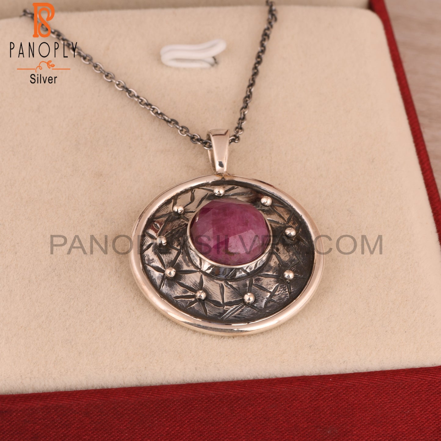 Ruby 925 Sterling Silver Pendant Necklace