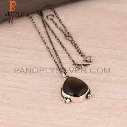 Gold Sheen Obsidian 925 Sterling Silver Pendant Necklace