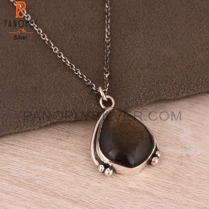 Gold Sheen Obsidian 925 Sterling Silver Pendant Necklace