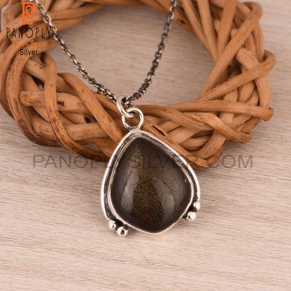 Gold Sheen Obsidian 925 Sterling Silver Pendant Necklace
