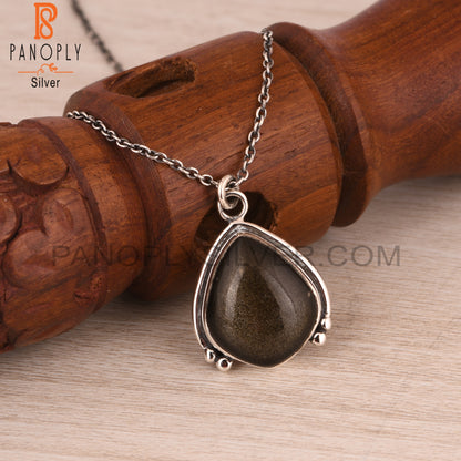 Gold Sheen Obsidian 925 Sterling Silver Pendant Necklace