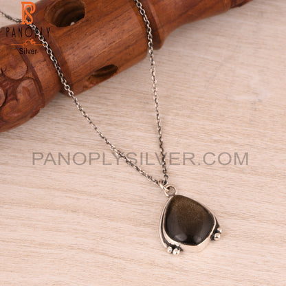 Gold Sheen Obsidian 925 Sterling Silver Pendant Necklace