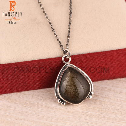 Gold Sheen Obsidian 925 Sterling Silver Pendant Necklace