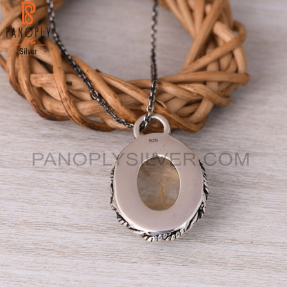 Golden Rutile Oval Shape 925 Sterling Silver Pendant Necklace