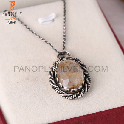 Golden Rutile Oval Shape 925 Sterling Silver Pendant Necklace