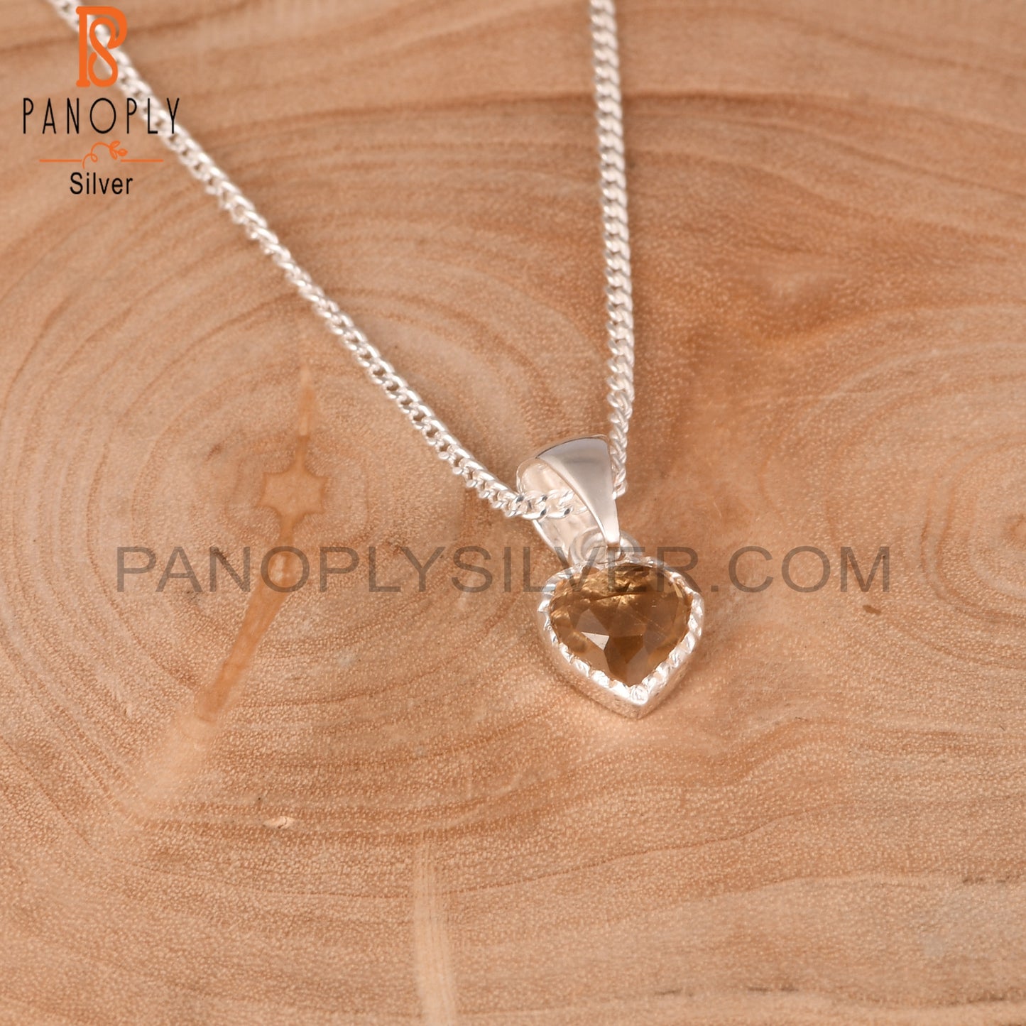 Citrine Heart 925 Sterling Silver Pendant And Chain