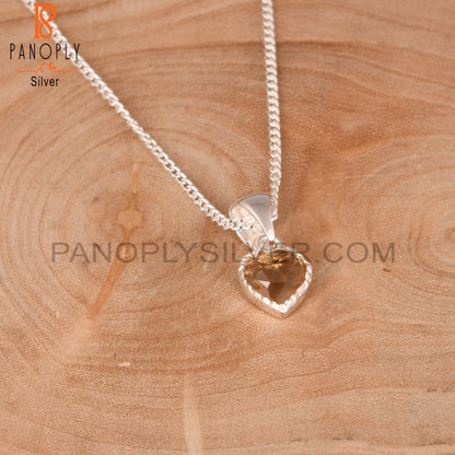 Citrine Heart 925 Sterling Silver Pendant And Chain