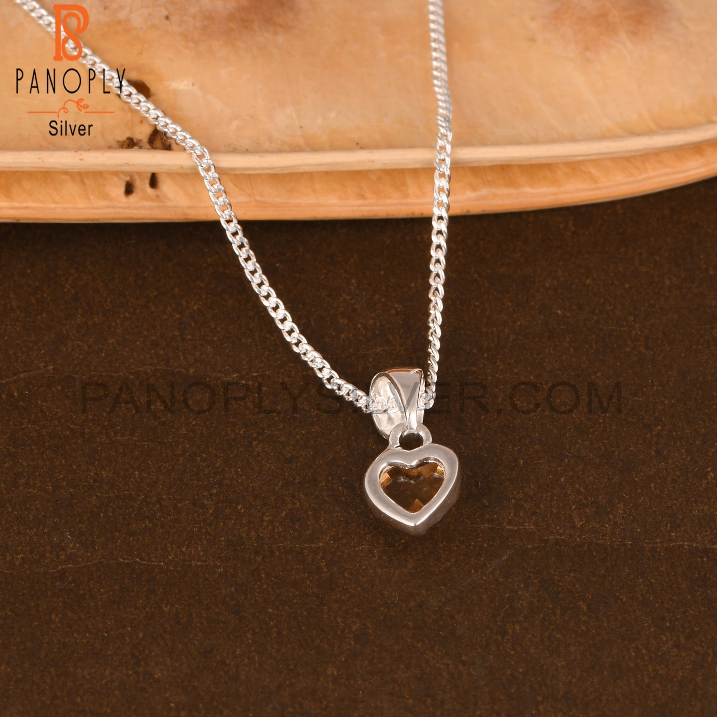 Citrine Heart 925 Sterling Silver Pendant And Chain