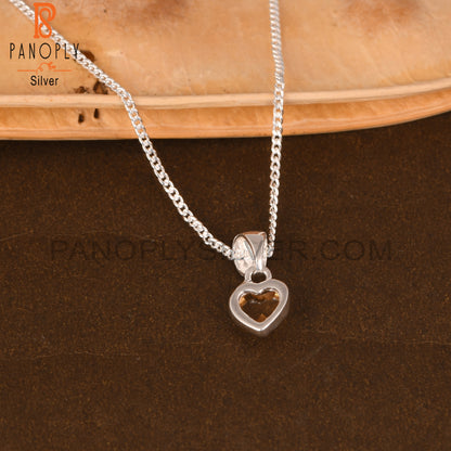 Citrine Heart 925 Sterling Silver Pendant And Chain