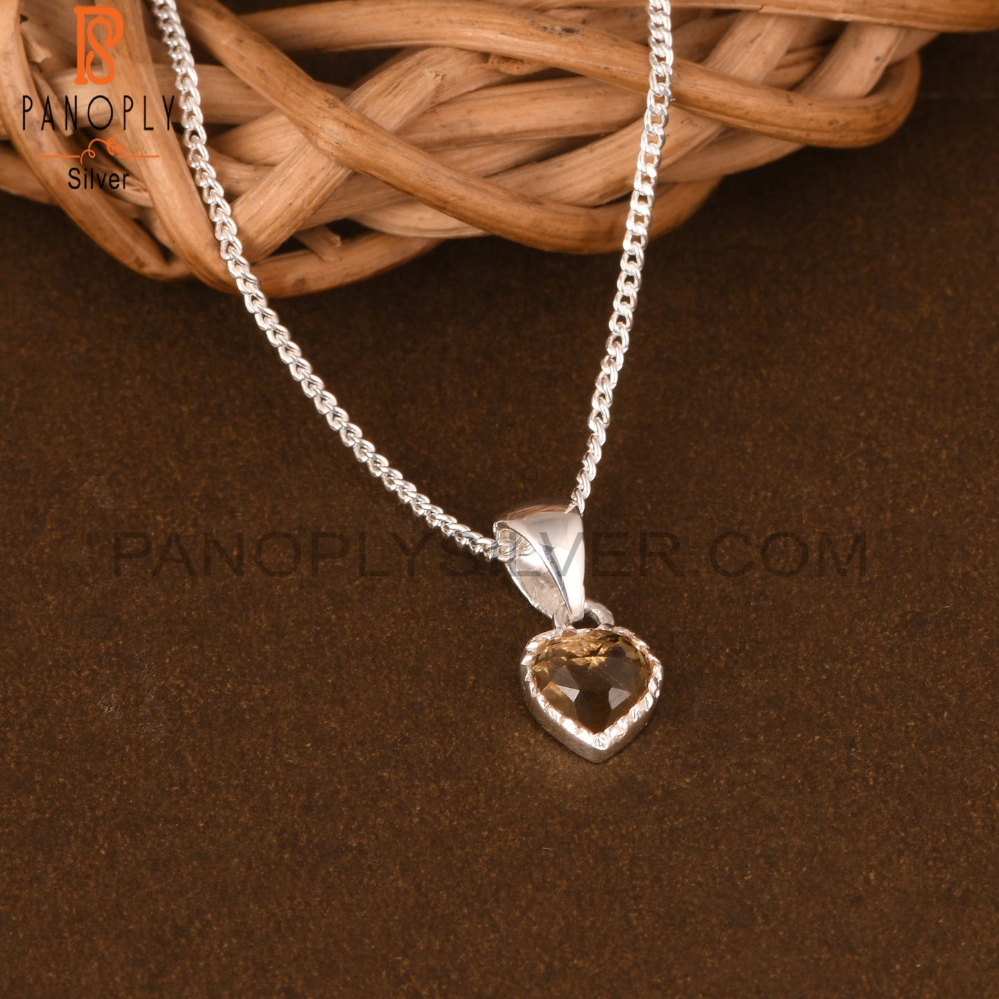 Citrine Heart 925 Sterling Silver Pendant And Chain