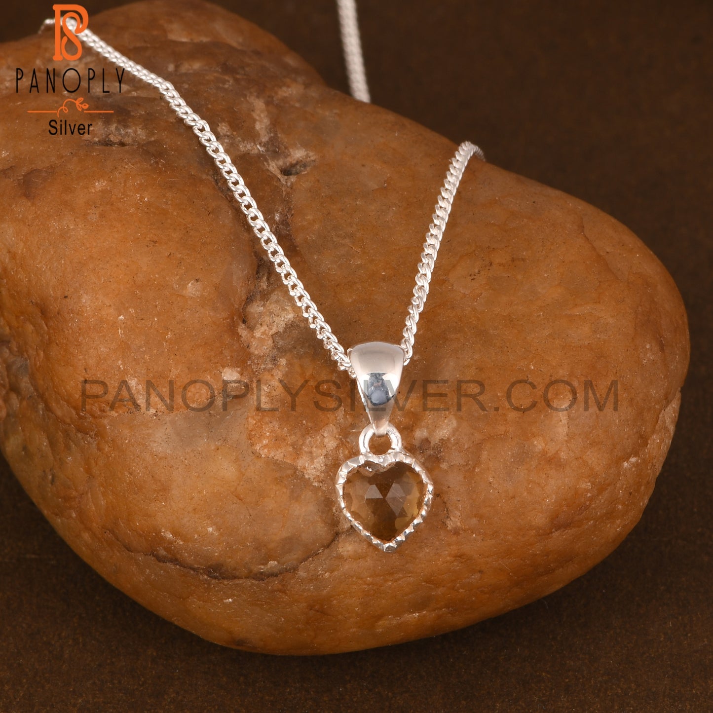Citrine Heart 925 Sterling Silver Pendant And Chain