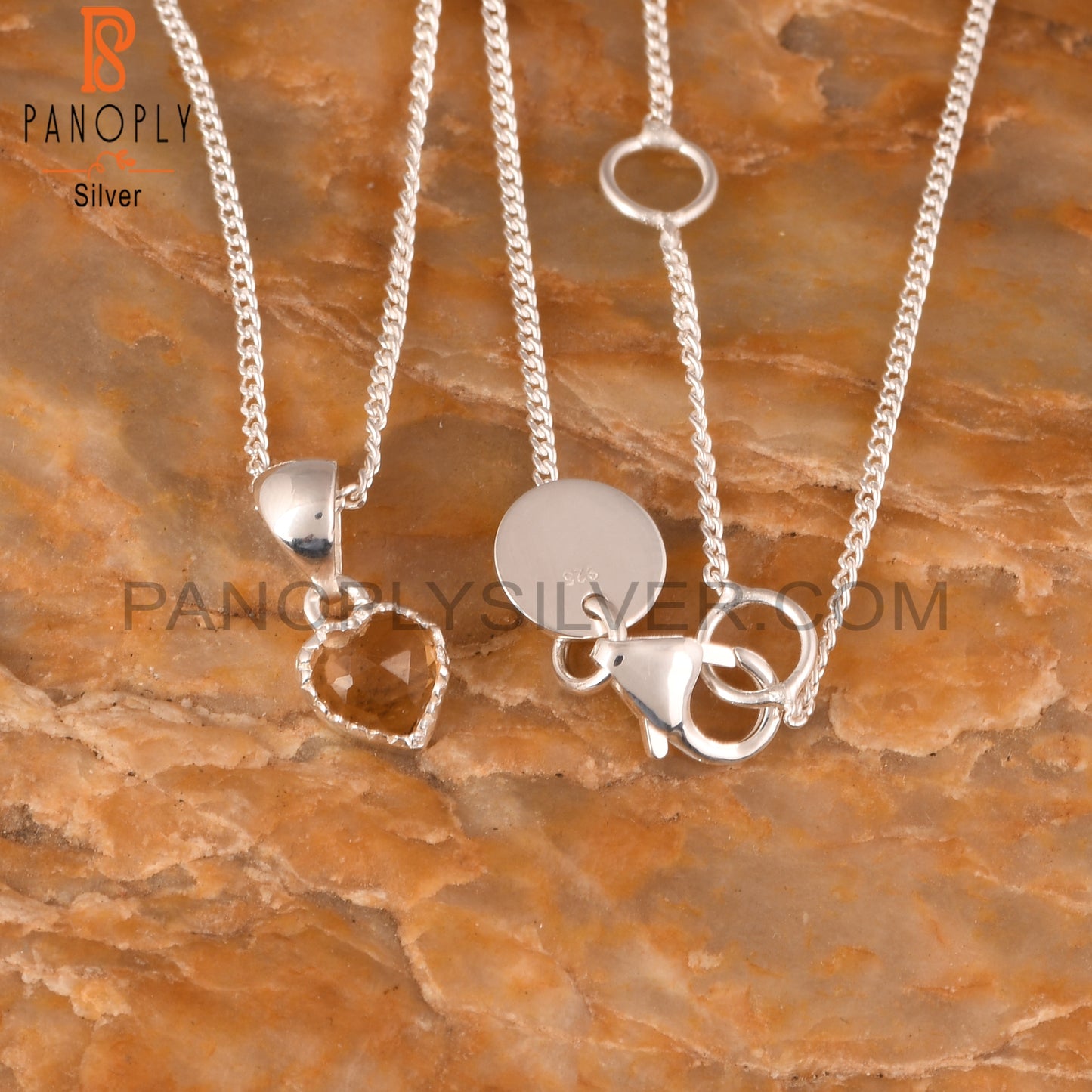 Citrine Heart 925 Sterling Silver Pendant And Chain