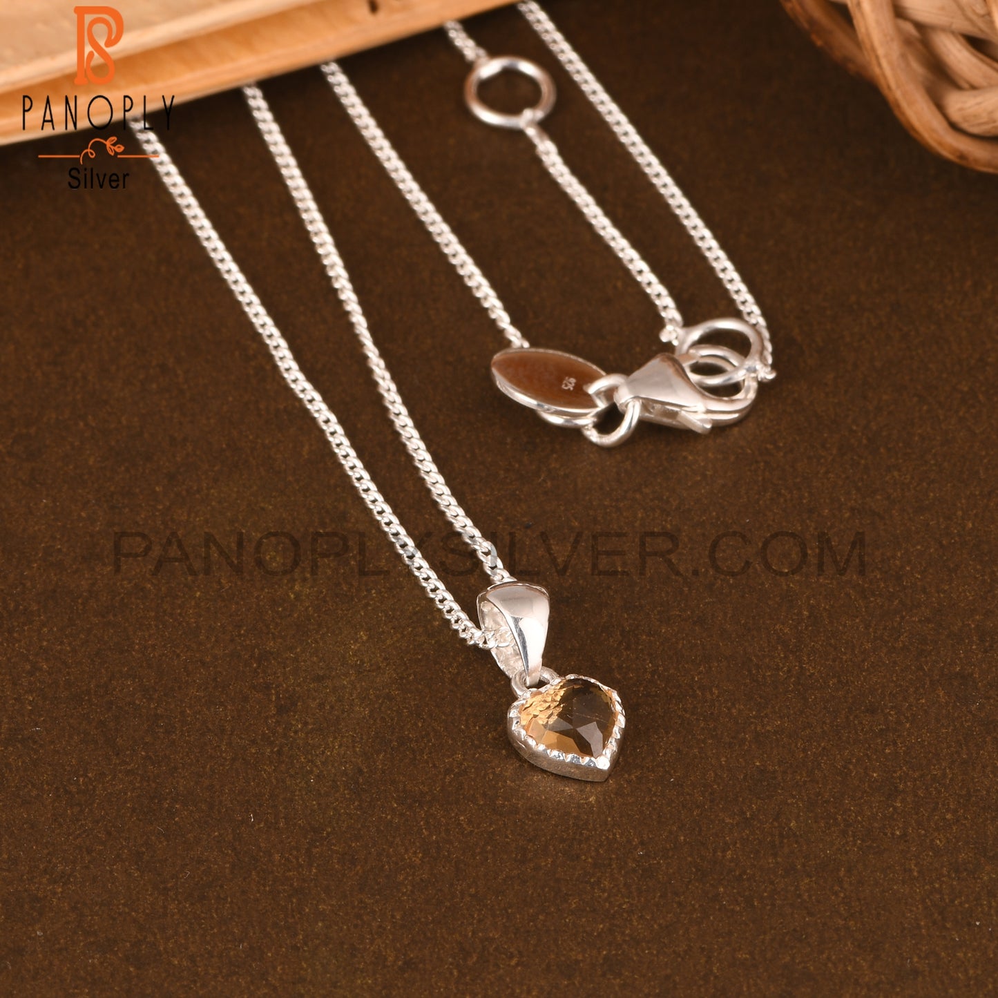 Citrine Heart 925 Sterling Silver Pendant And Chain