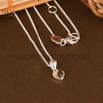 Citrine Heart 925 Sterling Silver Pendant And Chain