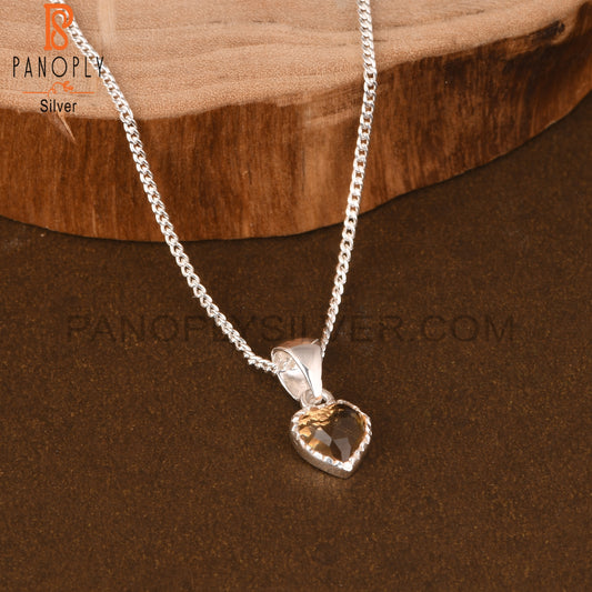 Citrine Heart 925 Sterling Silver Pendant And Chain