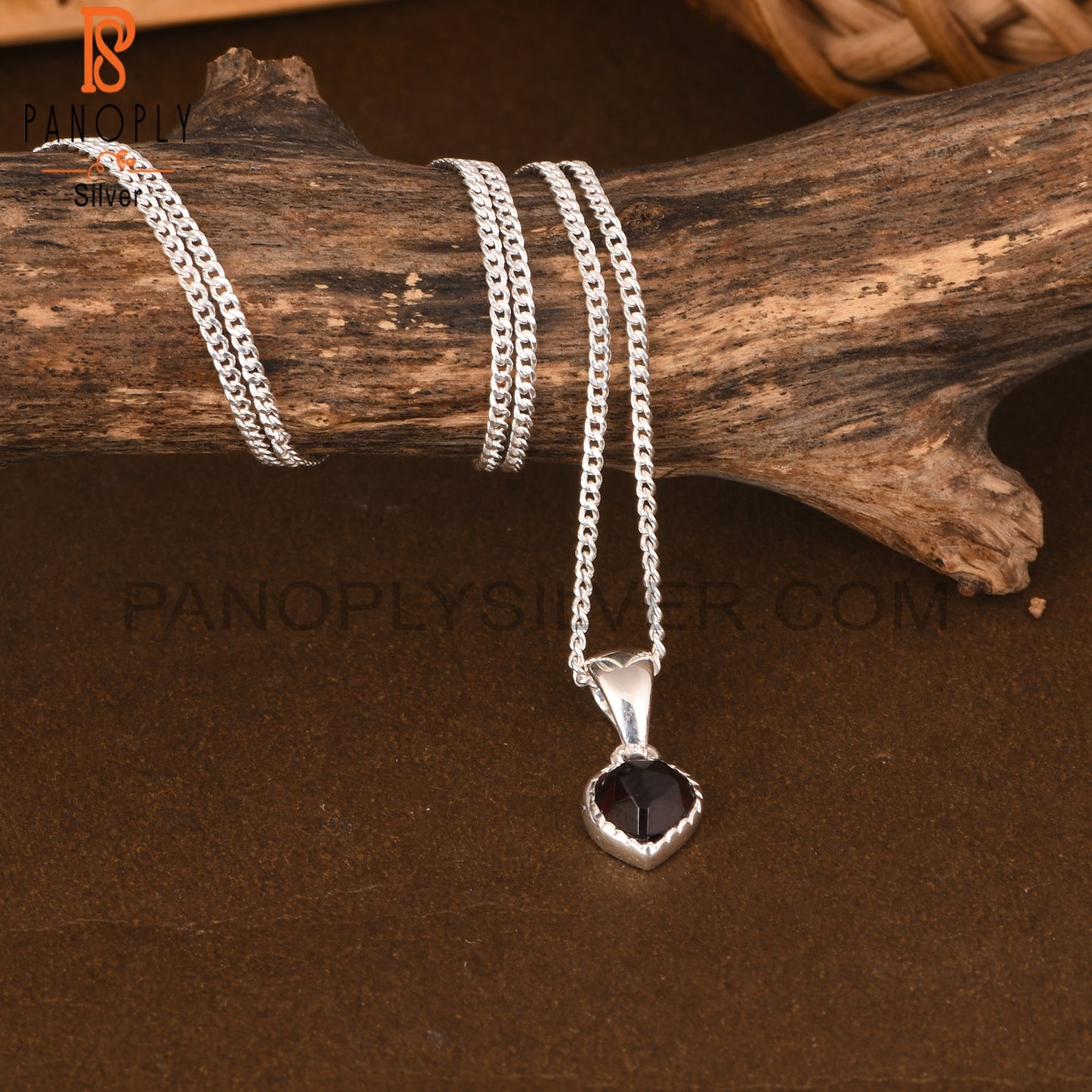 Garnet Heart 925 Sterling Silver Pendant And Chain