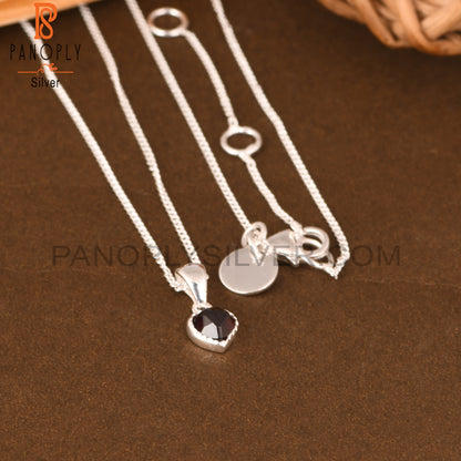 Garnet Heart 925 Sterling Silver Pendant And Chain
