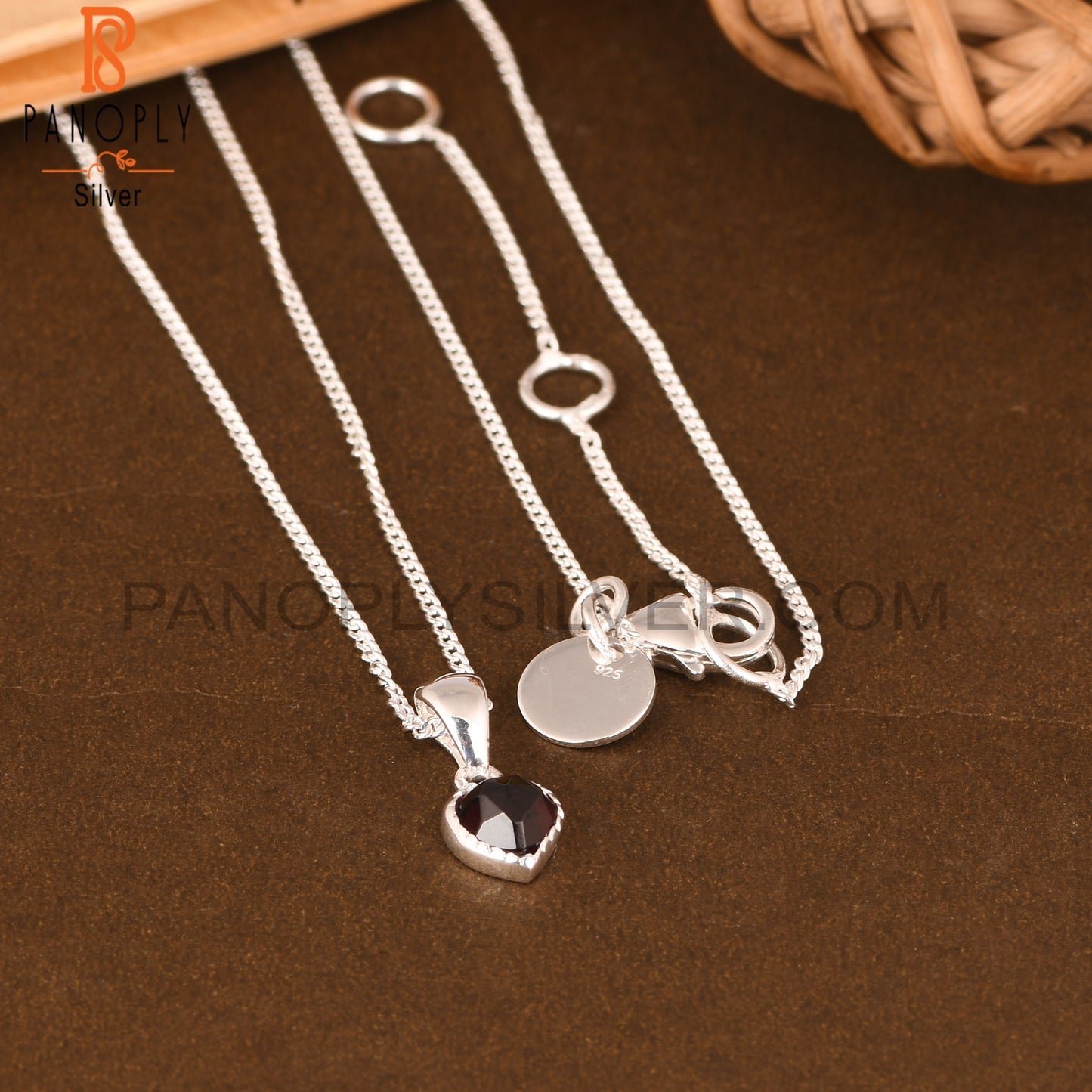 Garnet Heart 925 Sterling Silver Pendant And Chain
