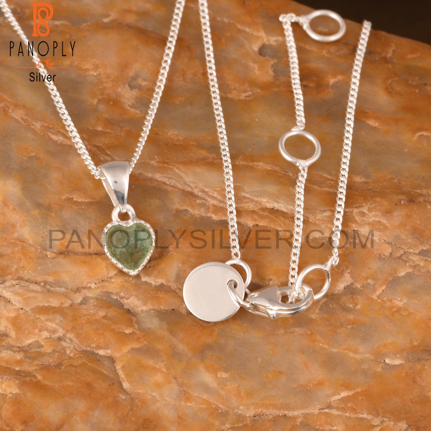 Green Strawberry Quartz Heart 925 Pendant & Chain