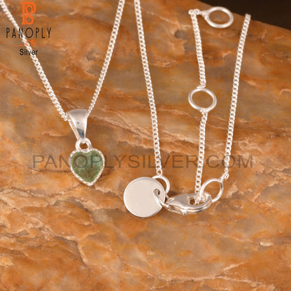 Green Strawberry Quartz Heart 925 Pendant & Chain
