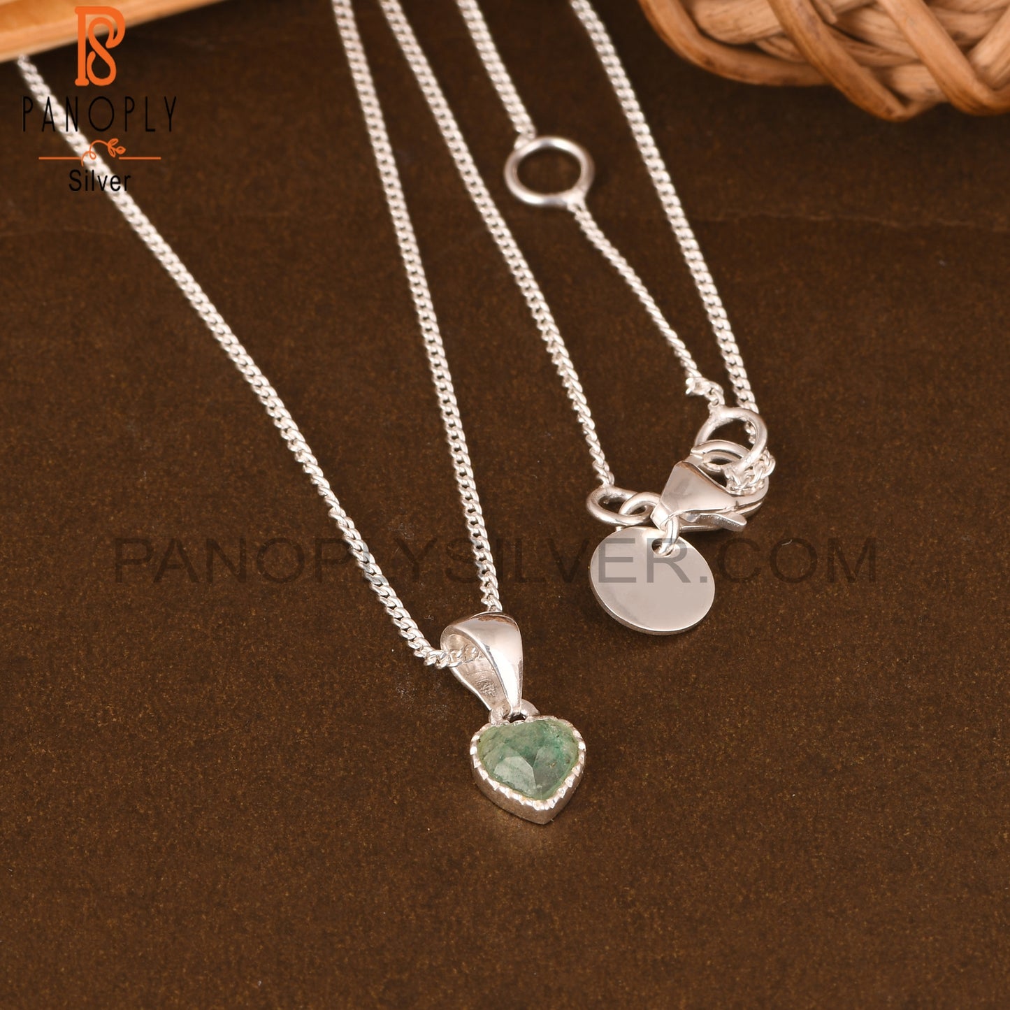 Green Strawberry Quartz Heart 925 Pendant & Chain