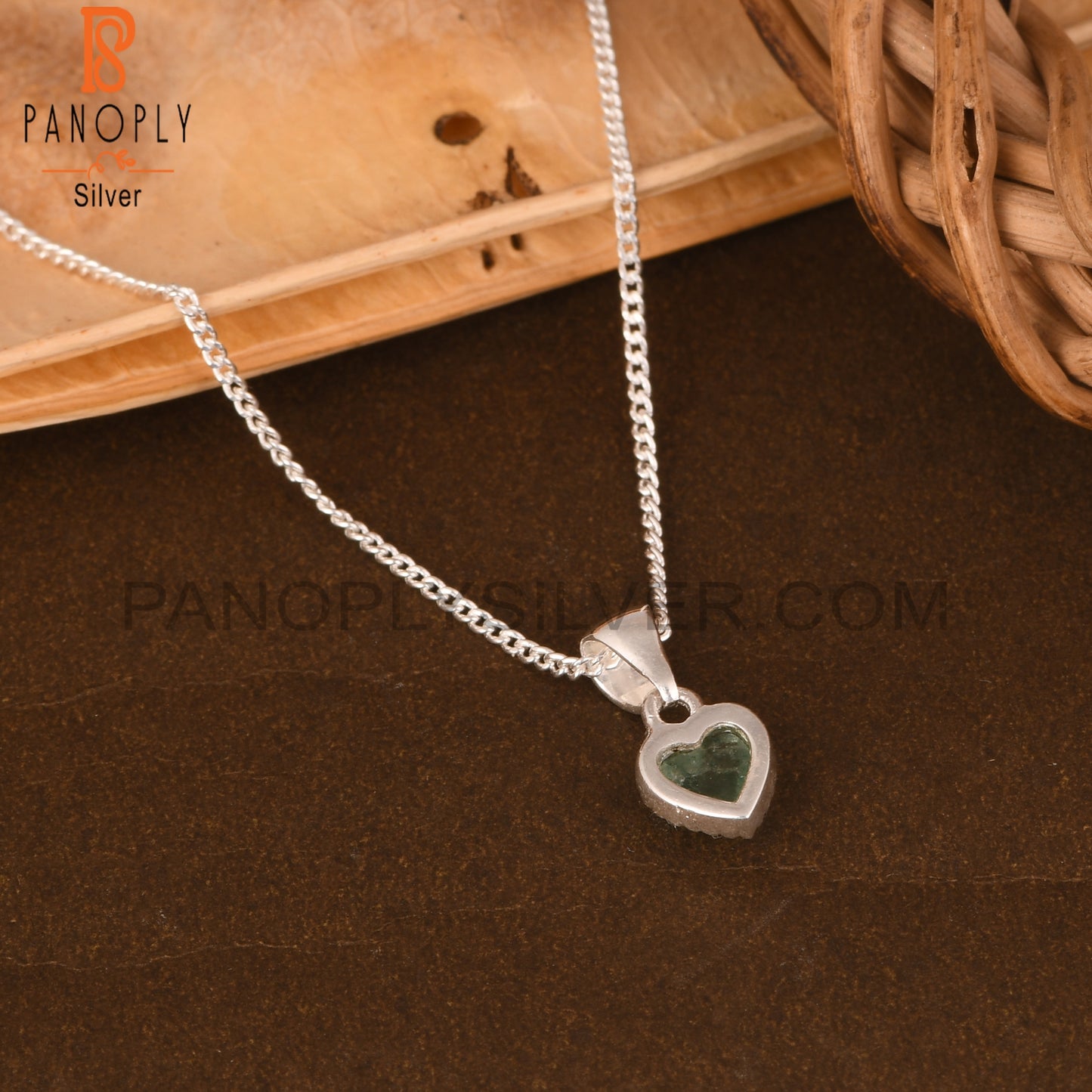 Green Strawberry Quartz Heart 925 Pendant & Chain