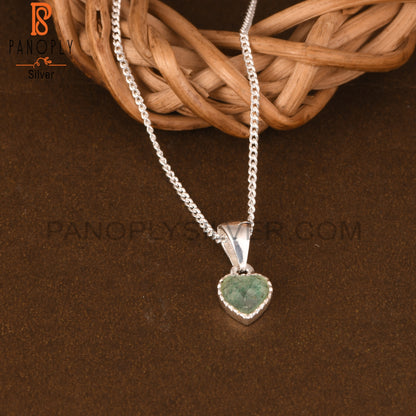 Green Strawberry Quartz Heart 925 Pendant & Chain