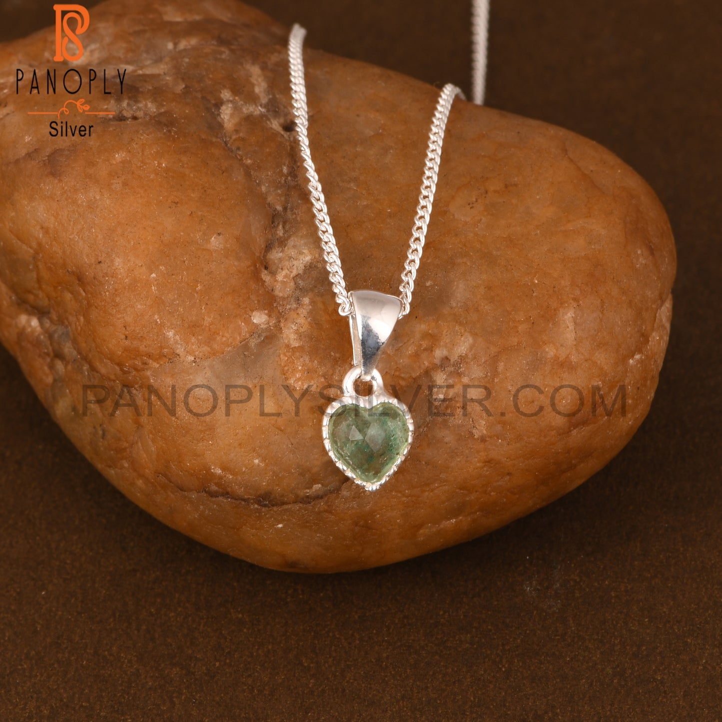 Green Strawberry Quartz Heart 925 Pendant & Chain