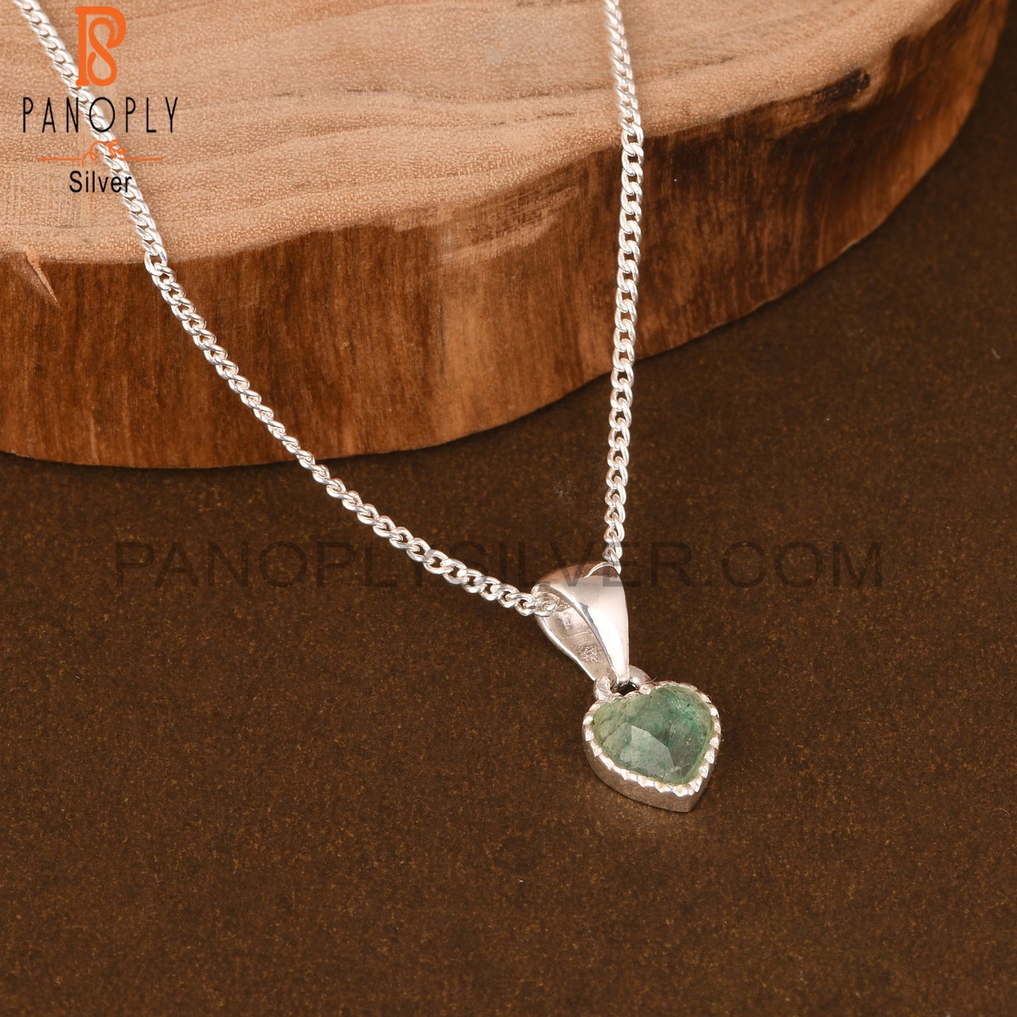 Green Strawberry Quartz Heart 925 Pendant & Chain
