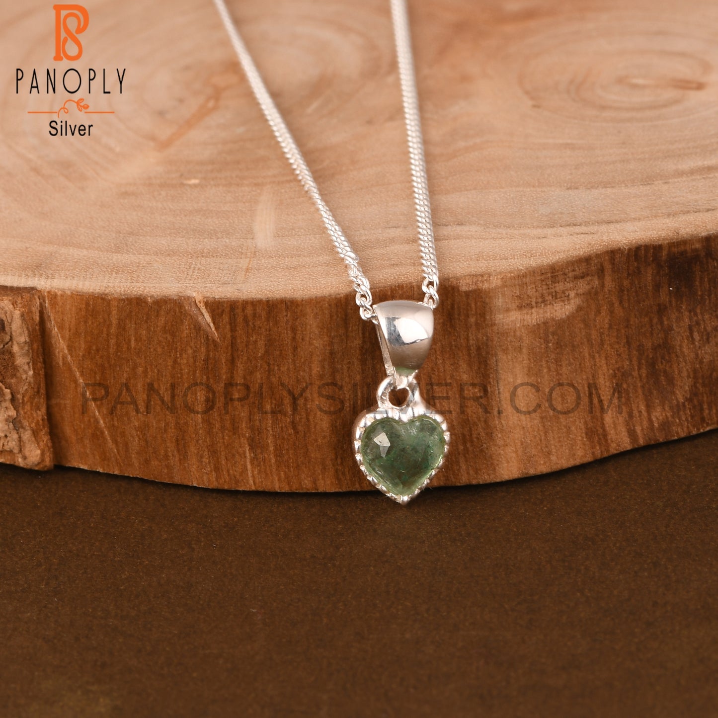 Green Strawberry Quartz Heart 925 Pendant & Chain