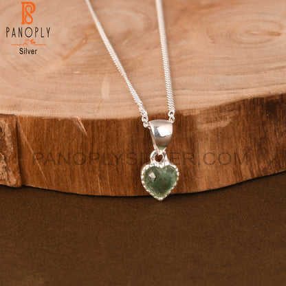 Green Strawberry Quartz Heart 925 Pendant & Chain